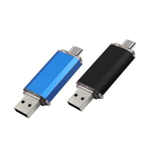 2-Pack 128GB USB C Flash Drive Dual Flash Drive Type C + USB A Memory Stick Jump Drive 2-in-1 Thumb Drive for Storage and Backup (128GB*2 Black&Blue)
