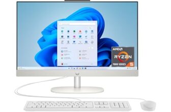 HP 24 inch All-in-One Desktop PC, FHD Display, AMD Ryzen 5 7520U, 8 GB RAM, 256 GB SSD, AMD Radeon Graphics, Windows 11 Home, 24-cr0002 (2024)